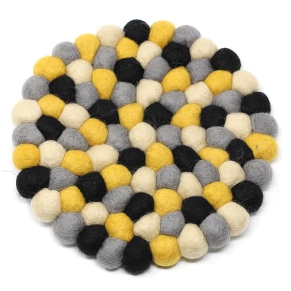 Global Craft Felt Ball Trivets: Round, Mustard