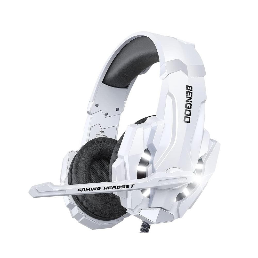 Etokfoks White Wired Gaming Noise Cancelling Over the Ear Headphones