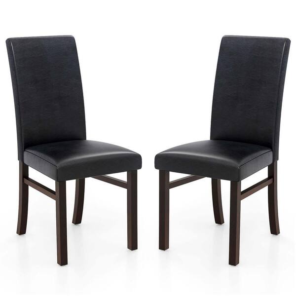 Costway Upholstered Dining Chairs PU Leather Armless Solid Rubber Wood