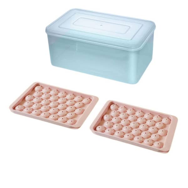 Pink Round Ice Cube Tray with Lid and Ice Bin for Coffee Cooling Ball, Freezer, Home Bar and Drink Chilling