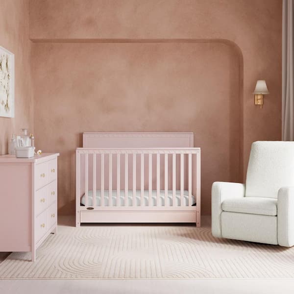 Sasha Blush 5-in-1 Convertible Crib with Drawer