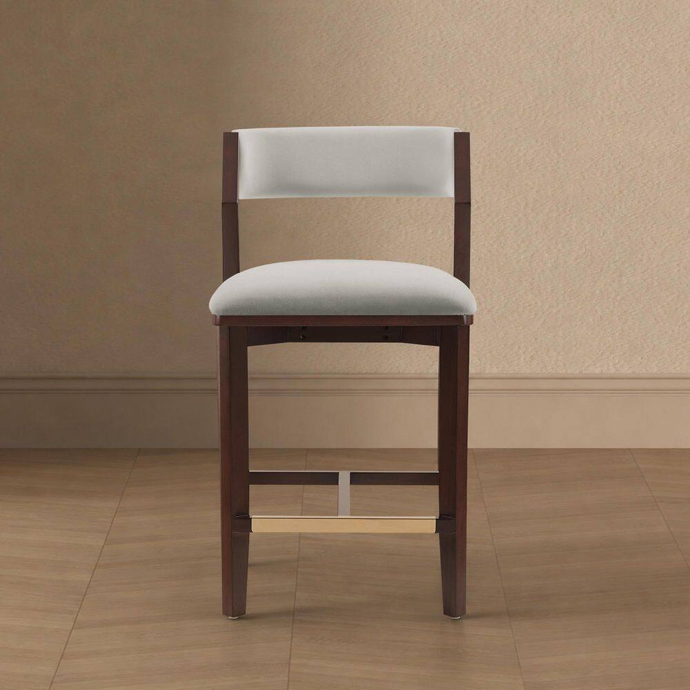 Patricia Modern 25.9 in. H White Glacier Beech Wood Counter Stool with Velvet Upholstered Seat