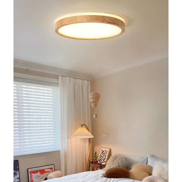 HUOKU Lumin 19.7 in. 1-Light Wood and White Finish Dimmable