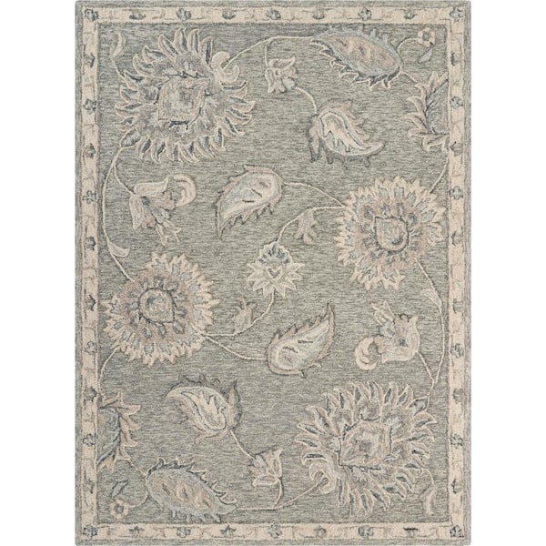 LR Home Rory Classic Light Gray 7 ft. x 9 ft. Traditional Paisley Area Rug