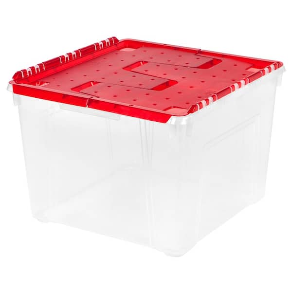 IRIS 60 Qt. Holiday Wing-Lid Storage Bin with Ornament Dividers in Red