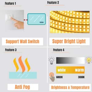 60 in. W x 36 in. H Rectangular Frameless LED Light Anti-Fog Wall Bathroom Vanity Mirror Front Light Super Bright