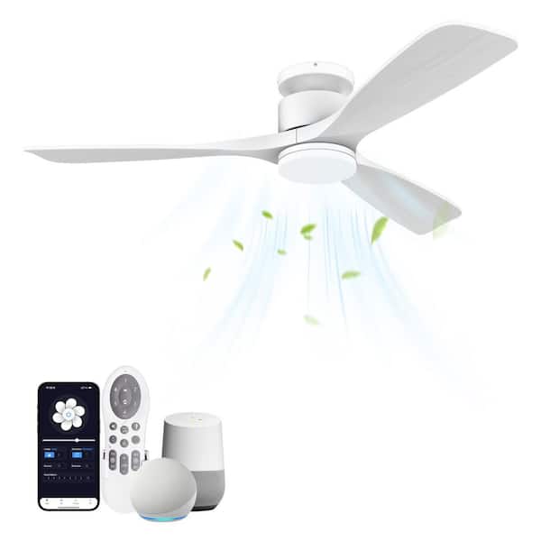 52 in. White Smart Flush Mount Outdoor Indoor Ceiling Fan w/ LED Light Remote/APP/Google Home Reversible DC Motor Quiet