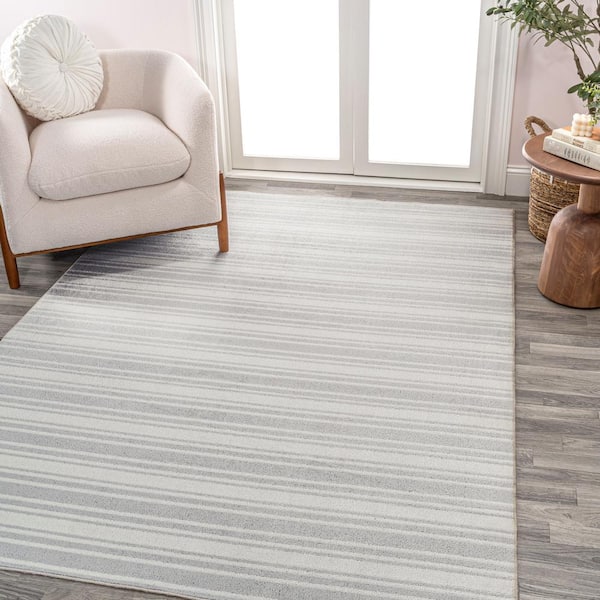 JONATHAN Y Fawning Cream/Light Gray 4 ft. x 6 ft. 2-Tone Striped Classic Low-Pile Machine-Washable Area Rug