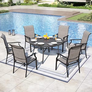 7-Piece Outdoor Patio Metal Round Dining Set with Padded Sling Chairs
