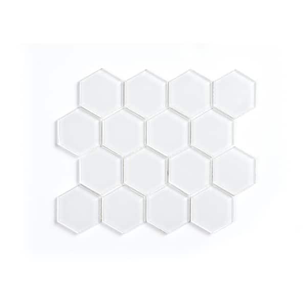 Newage Products Super White 11 In X 13 2 In Peel And Stick Glass Hexagon Mosaic Tile 9 6 Sq Ft Pack 80020 The Home Depot