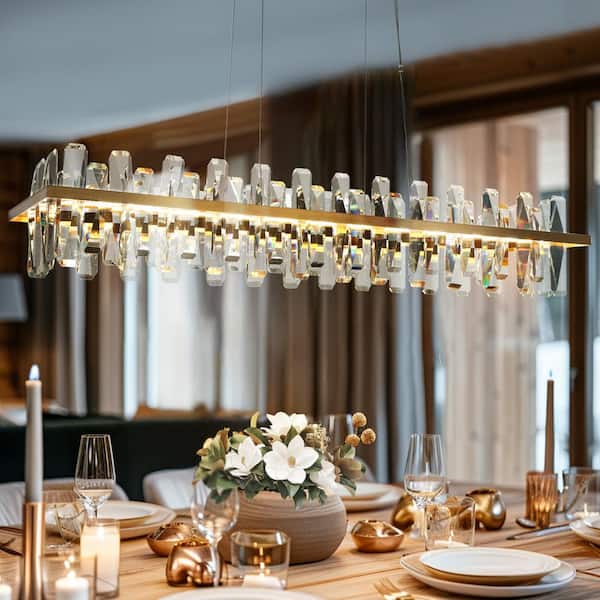 LNC Combrocollia 1-Light Integrated LED Plating Brass Island Chandelier with Crystal Strips