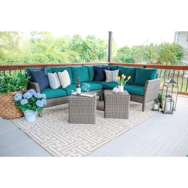 Leisure Made Canton 6-Piece Wicker Outdoor Sectional Seating Set with Peacock Polyester Cushions