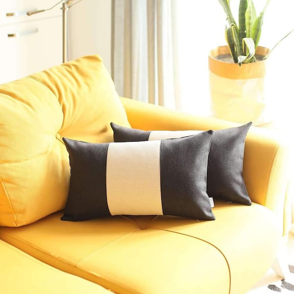 HomeRoots Charlie Set of 2-Grey and Black Geometric Zippered Handmade Polyester Lumbar Pillow 12 in. x 20 in.