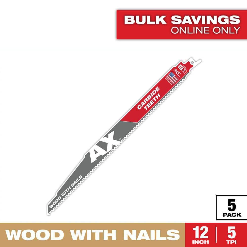 Milwaukee 12 in. 5 TPI AX Carbide Teeth Demolition Nail-Embedded