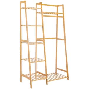 Brown Bamboo Garment Clothes Rack with 5 Shelves 32 in. W x 55 in. H