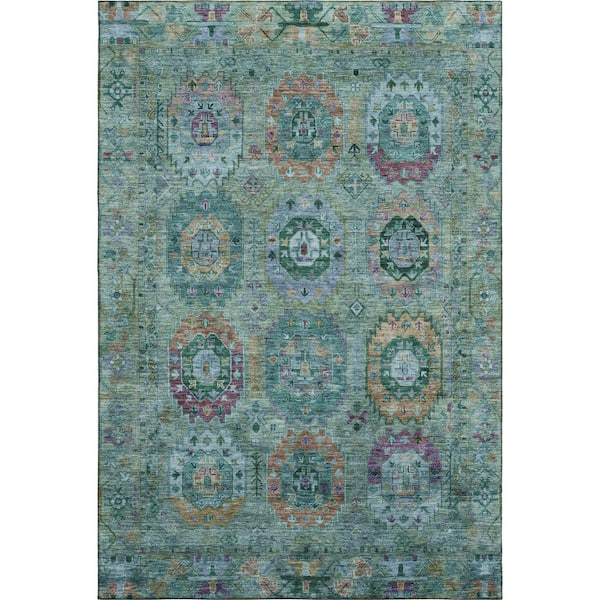 Mayfield Premium Machine Washable Abstract AMF2228 Teal 3 ft. x 4 ft. Area Rug