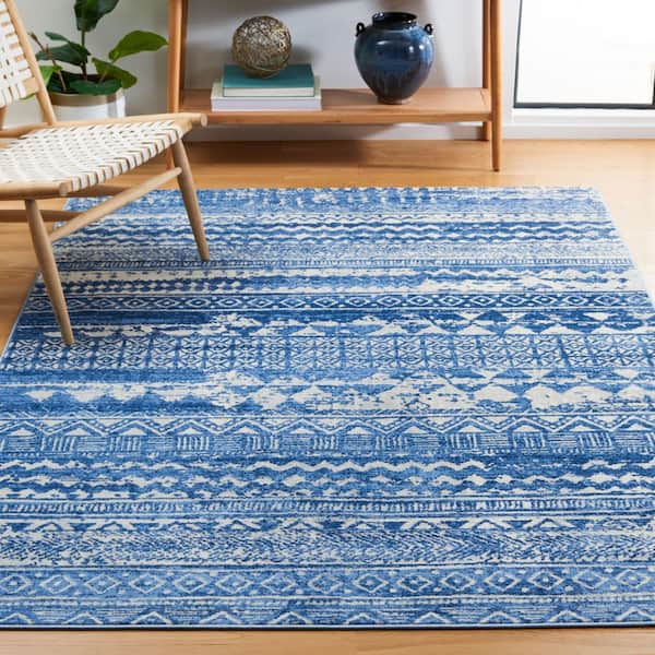 Brentwood 4 ft. x 6 ft. Blue/Ivory Distressed Striped Area Rug
