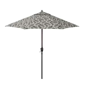 9 ft. Bronze Aluminum Market Patio Umbrella with Crank Lift and Autotilt in Palm Graphite Pacifica Premium