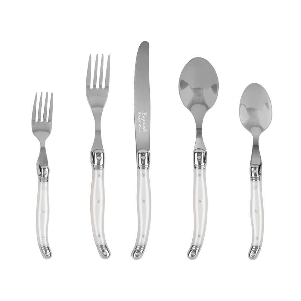 【フランス製】カトラリーセット燻銀メッキ BLANC D'IVOIRE French Home Laguiole Connoisseur 20-Piece 18/10 Stainless-Steel