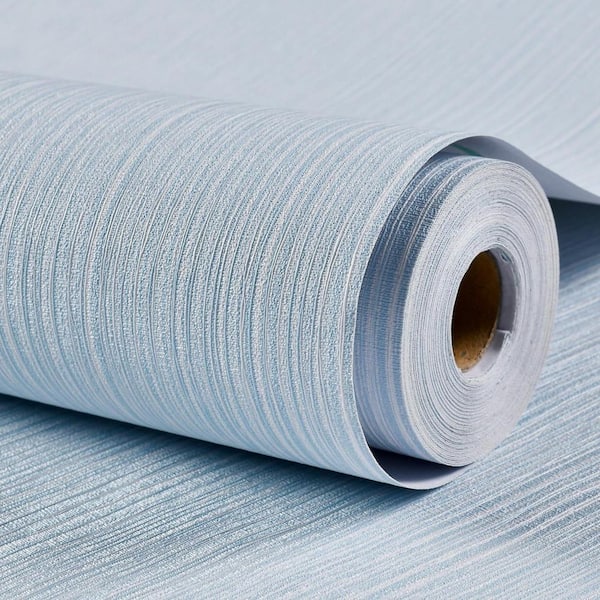 Light Blue Grasscloth Textured Peel and Stick Self-Adhesive Wallpaper Roll