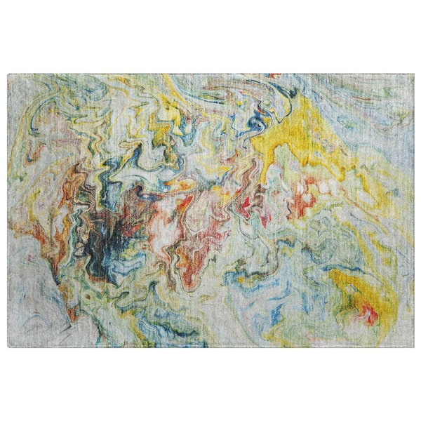 Dream Shag Premium Machine Washable Abstract ADS603 Ivory 2 ft. x 3 ft. Accent Rug