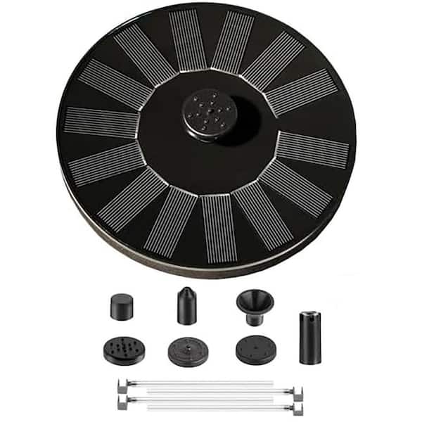 Phewnyzo 1.4W Black Solar Powered Floating Bird Bath Fountain Pump with 6 Nozzles, Anti-Collision Poles for Garden, Pond