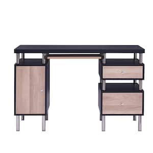 47.2"W 2-Drawer Two Tone Small Desk with Keyboard Tray, Power Outlets, USB Port Charging Station - Black, Natural, Black