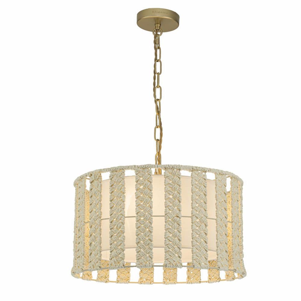 Roka 18 in. 3-Light Gold Woven Coastal Boho Drum Pendant Light for Dining Room with White Linen Shade price history on PriceWatchPro