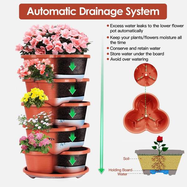 ITOPFOX 5-Tier Outdoor Vertical Stackable Planter Garden Tower for