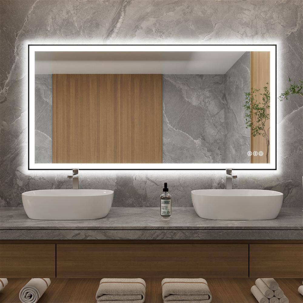 LED Bathroom Mirror Wall-Mounted Vanity Mirror with Anti Fog, Dimmable, Color Temperature Adjustable CASAINC Size: 36 x 72