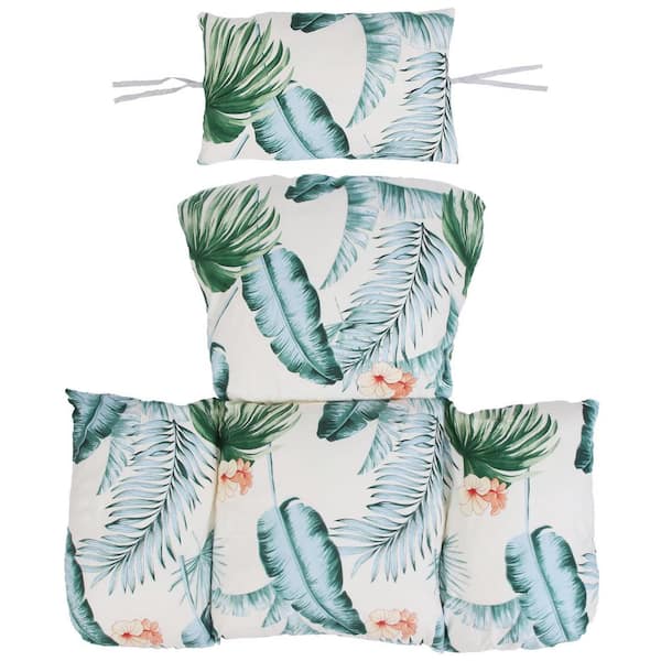 cenadinz Outdoor Egg Chair Cushion Hanging Basket Seat Cushion Thicken Hanging with Headrest Beige and Blue Leaf