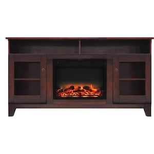 Glenwood 59 in. Electric Fireplace in Mahogany with Entertainment Stand and Enhanced Log Display
