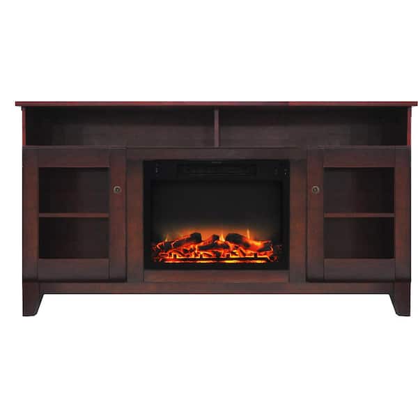 Hanover Glenwood 59 in. Electric Fireplace in Mahogany with Entertainment Stand and Enhanced Log Display