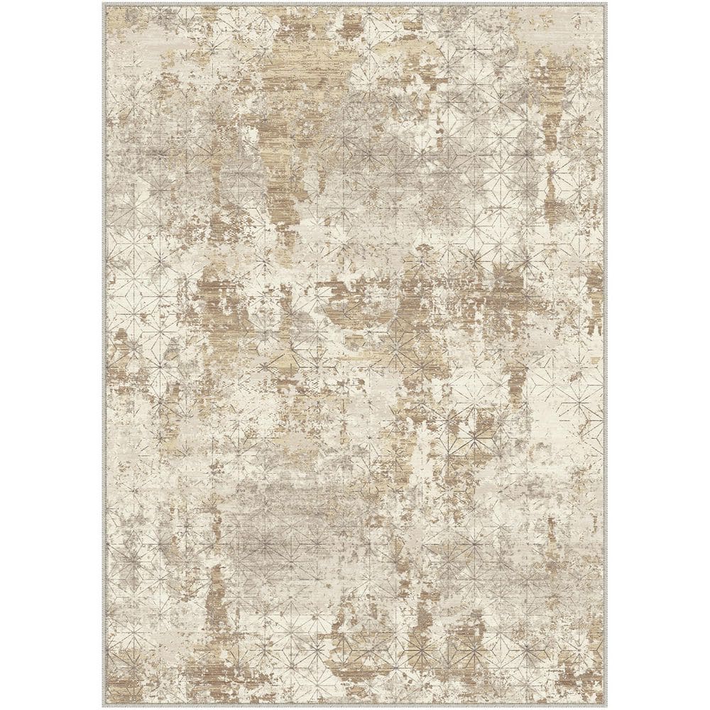 Abstraction Gold/Gray 5 ft. x 7 ft. Washable Modern Abstract Area Rug price history on PriceWatchPro