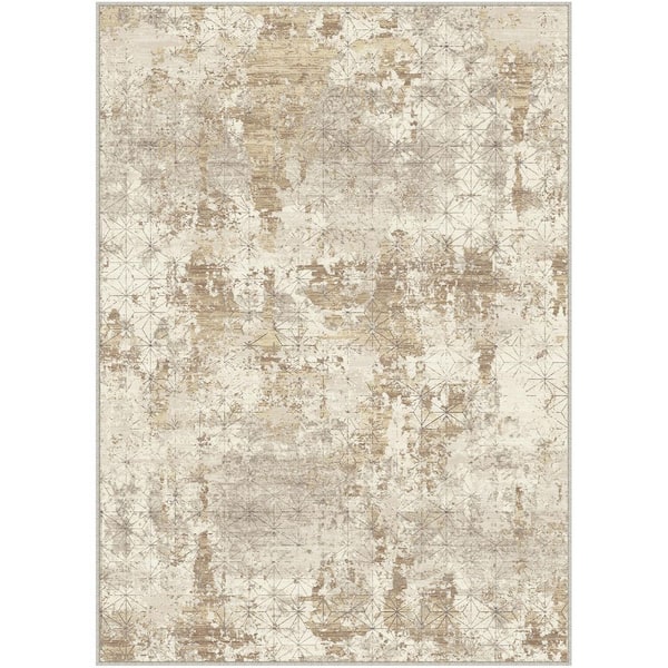 Abstraction Gold/Gray 5 ft. x 7 ft. Washable Modern Abstract Area Rug
