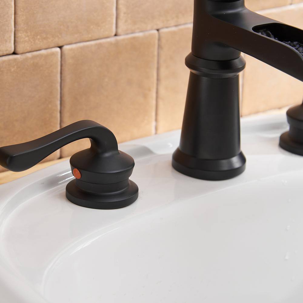 Matte Black Widespread Waterfall Bathroom Faucet with Lever Handles