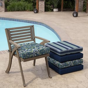 19 in x 19 in Sapphire Aurora Blue Damask Square Outdoor Seat Cushion