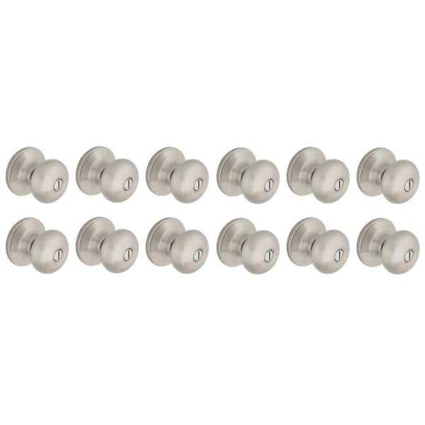 Round Satin Nickel Bed/Bath Door Knob 12-Pack