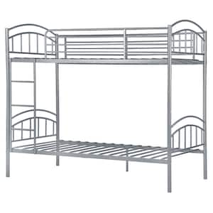 Sliver Twin Over Twin Curved Metal Platform Detachable Bunk Bed Frame with Vintage Headboard and Footboard with Stairs