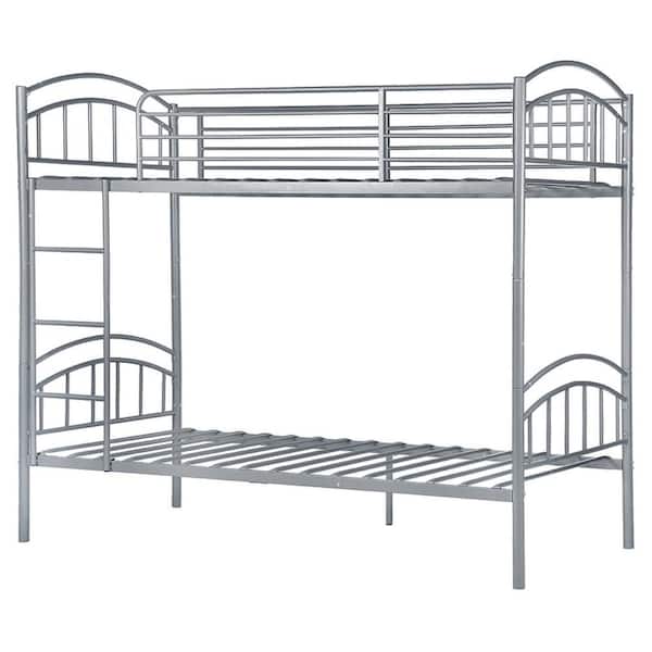 Lusimo Sliver Twin Over Twin Curved Metal Platform Detachable Bunk Bed Frame with Vintage Headboard and Footboard with Stairs