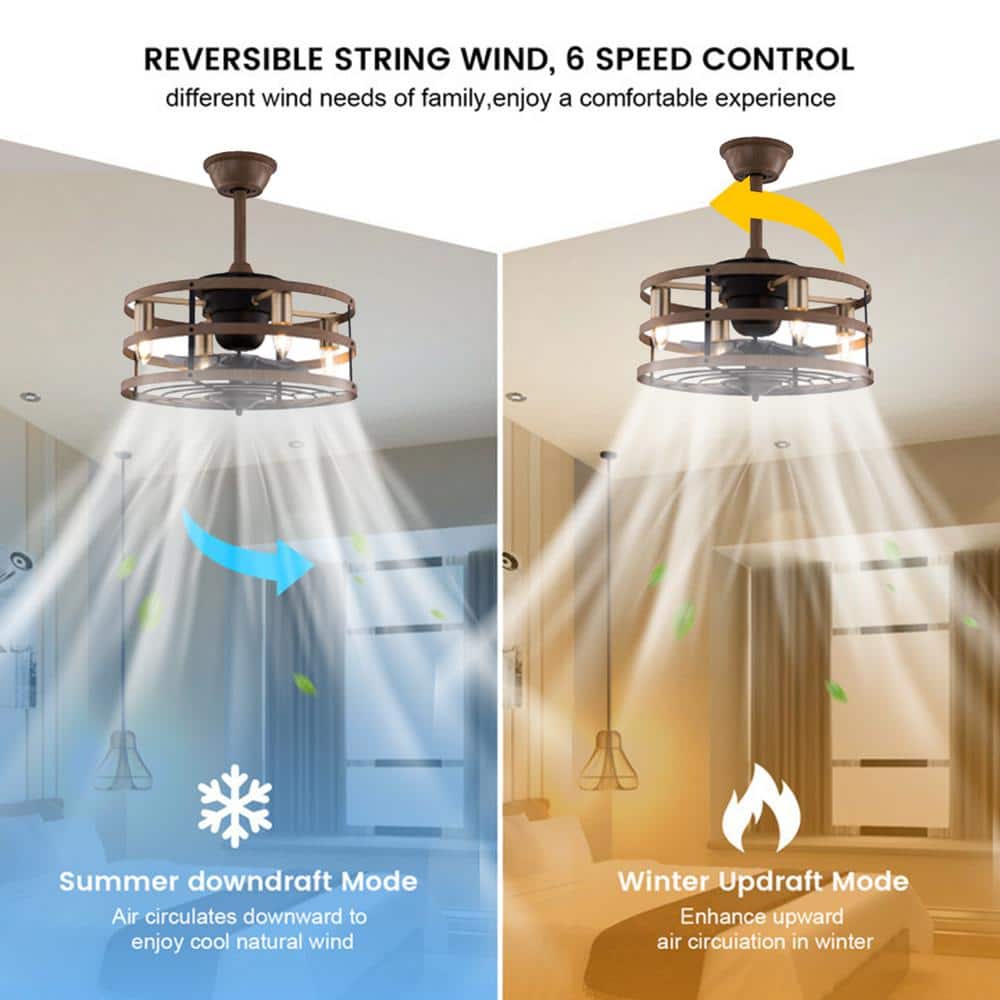 18-Inch Light Brown Caged Ceiling Fan with Remote and Lighting
