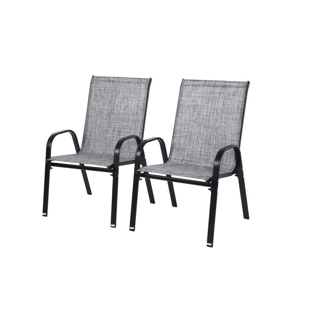 2 Piece Patio Chairs with Armrest High Backrest, Gray Outdoor Stackable Arm