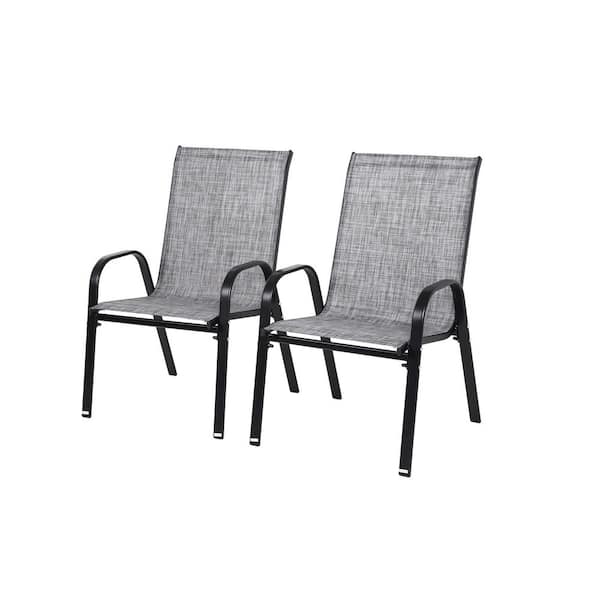 Unbranded 2 Piece Patio Chairs with Armrest High Backrest, Gray Outdoor Stackable Armchair for Garden Patio Pool Beach Yard