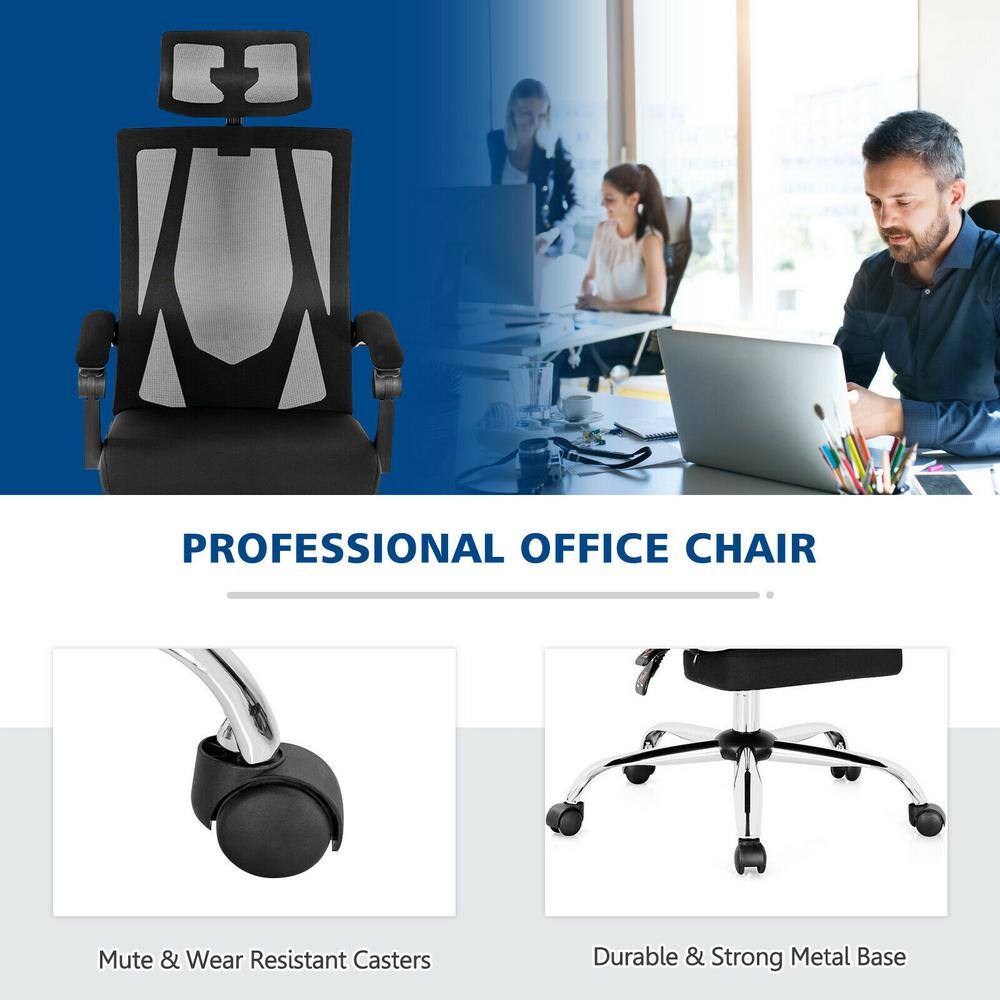 Black Mesh Ergonomic Recliner Office Chair with Adjustable Footrest