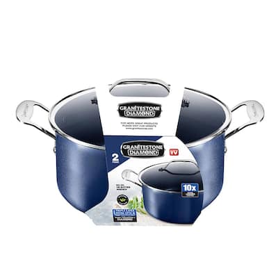 Classic Blue 5 qt. Aluminum Ultra-Durable Nonstick Diamond Infused Coating Stock Pot with Glass Lid