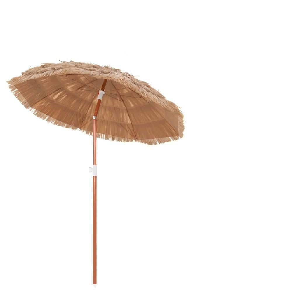 Clihome 6 ft. Thatched Tiki Patio Umbrella in Natural, Push-Button