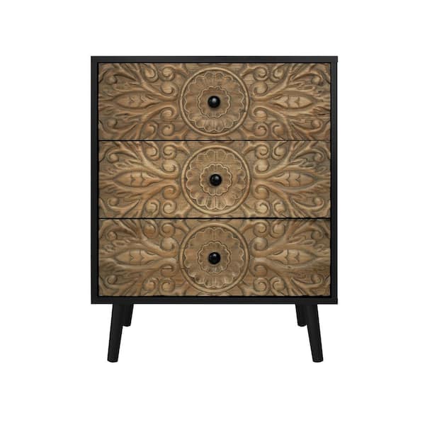 23.63 in. W x 14.97 in. D x 29.45 in. H Black Linen Cabinet with 3 Drawers for Bathroom