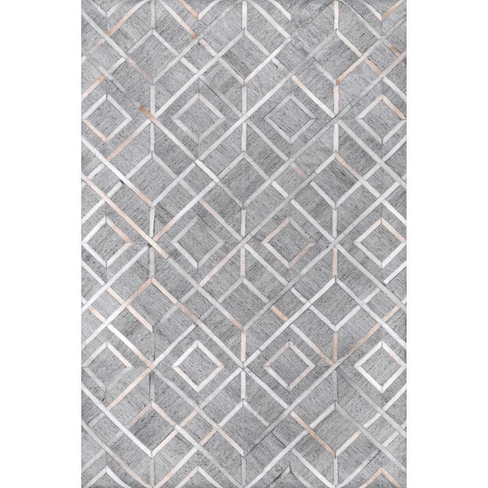 nuLOOM Larissa Handmade Leather Blend Diamond Gray 8 ft. x 10 ft. Modern Area Rug WHAL03A8010