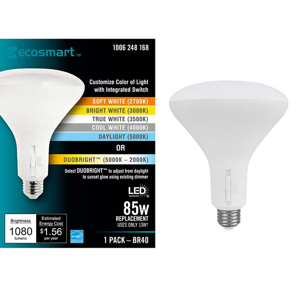 EcoSmart 85-Watt Equivalent BR40 CEC Dimmable LED Light Bulb with Selectable Color Temperature Plus DuoBright (1-Pack) -  A20BR4085WT2001