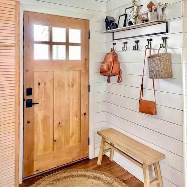 DIY 36 in. x 80 in. Knotty Alder Left-Hand 6 Lite Clear Glass Clear Stain Wood Front Door Kit w/ Quick Assemble Jamb